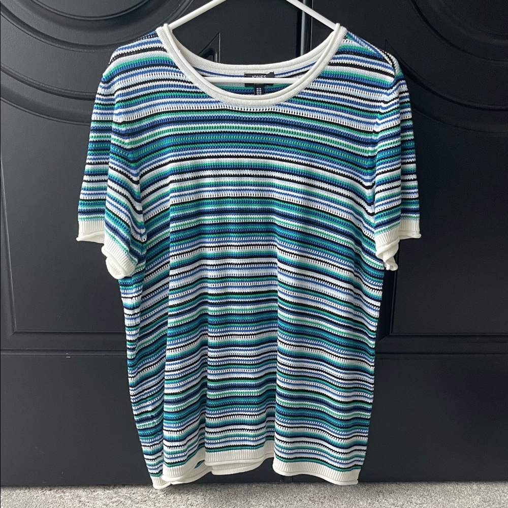 Jones New York Multicolor Striped Short Sleeve Knit Top